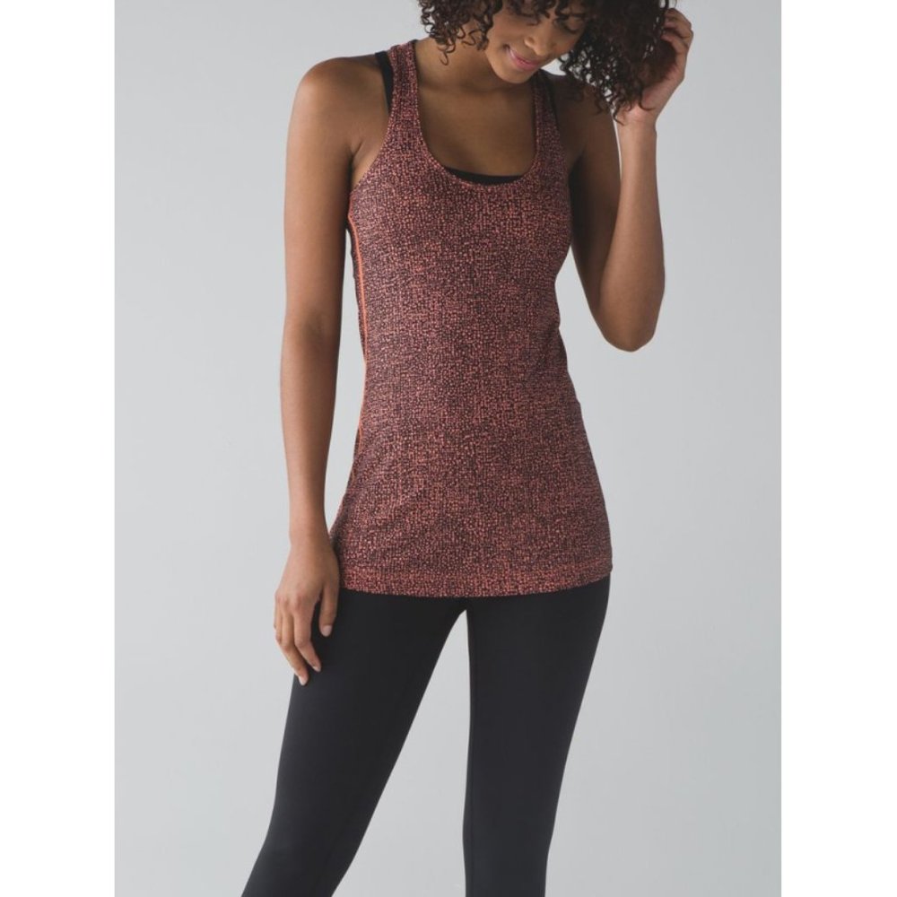 Lulu Cool Racerback Bubbles Sunny Coral Deep Coal Sleeveless Stretchy Tank Top 4